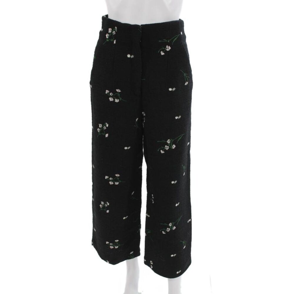 Zara Womens Cropped Black Floral Pants Hook Eye Polyester Size S